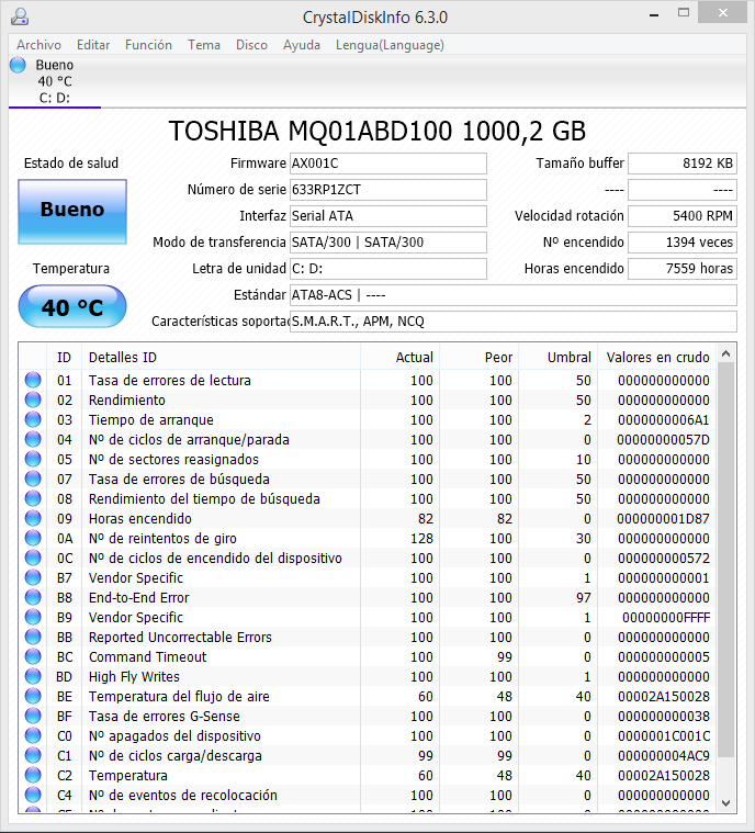 Postea el estado de tu disco duro.