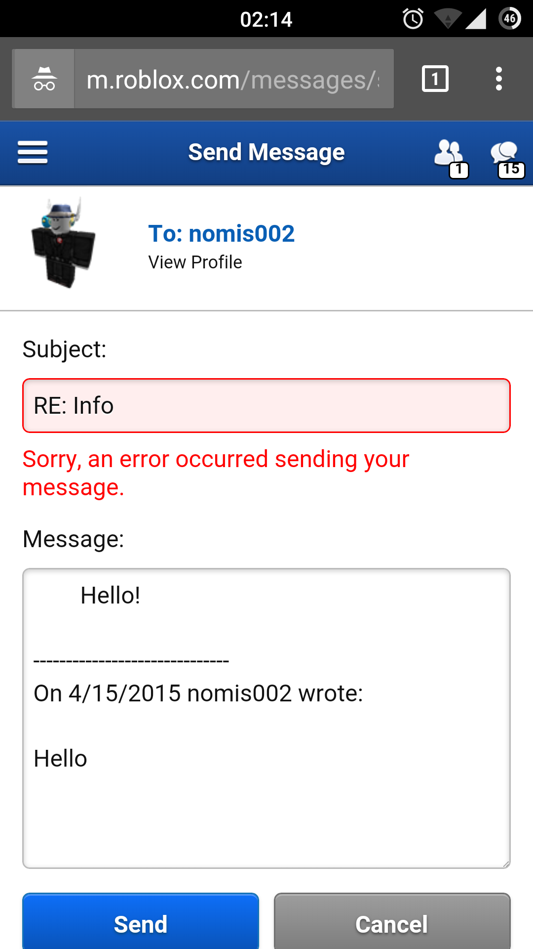 Not Able To Send Pms Website Bugs Roblox Developer Forum
