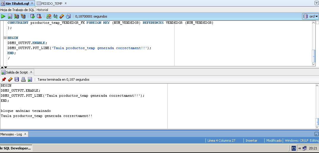 Duda imprimir por pantalla PL/SQL