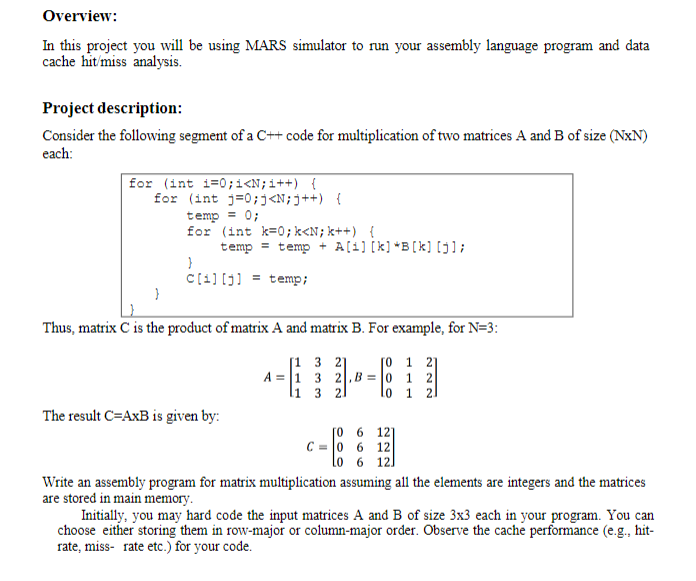 Overview In This Project You Will Be Using MARS Simulator To Run Your