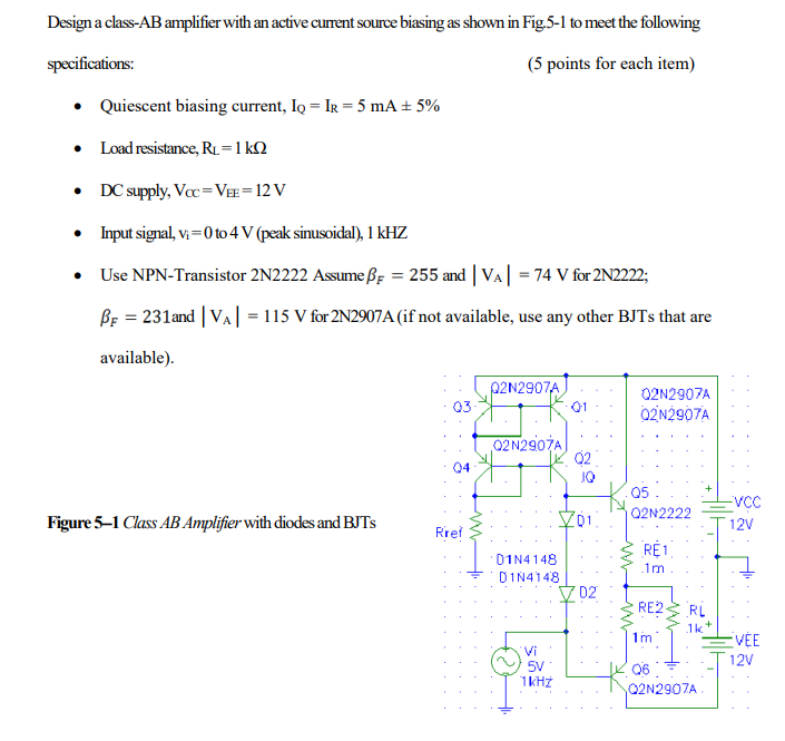 Design A Class Ab Amplifier With An Active Curment Chegg