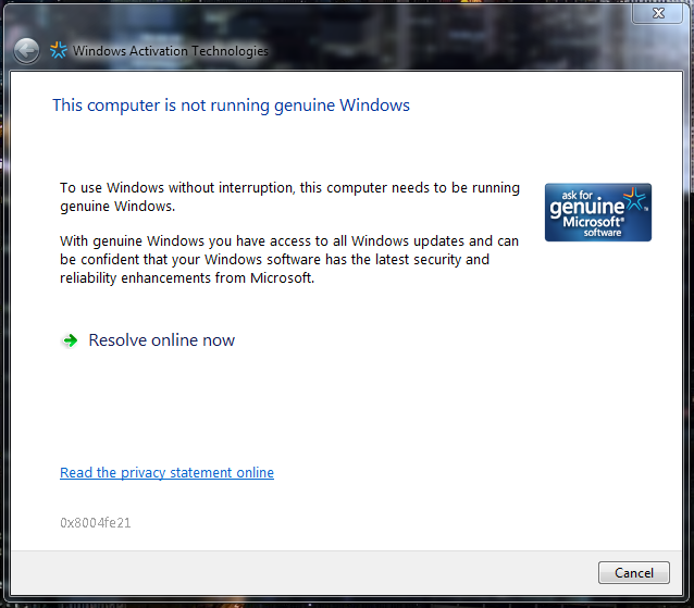 windows 7 build 7601 not genuine virus