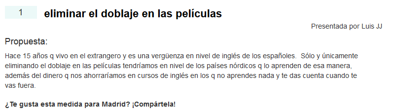 Propuestas graciosas/curiosas Ahora Madrid