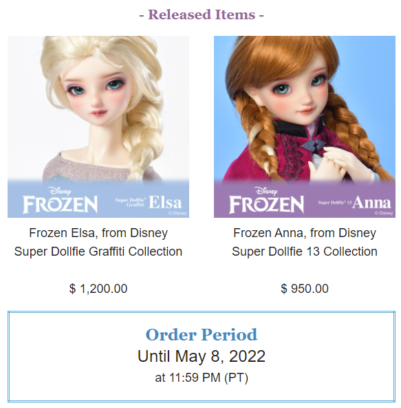 Preorder Volks Usa Super Dollfie Disney Collection Frozen