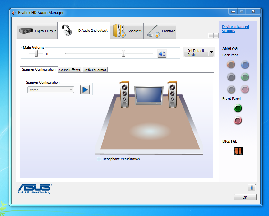 asus realtek hd audio manager headphones not working