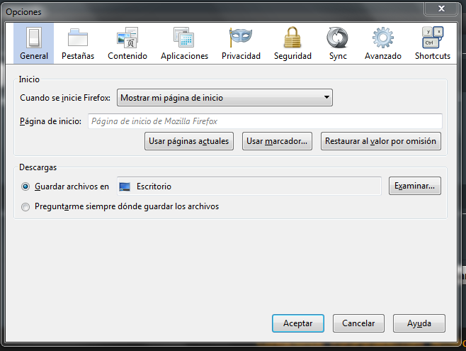 Cambiar atajos de letras Firefox