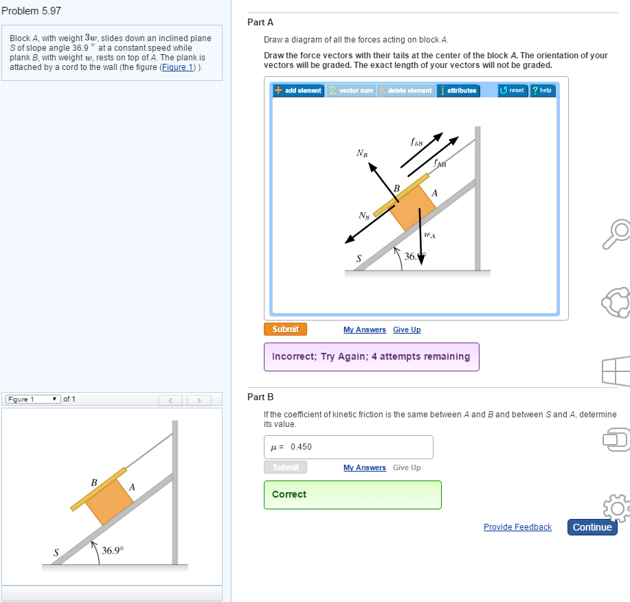 Solved Block A With Weight 3w Slides Down An Inclined Chegg