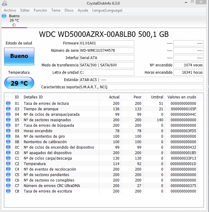 Postea el estado de tu disco duro.