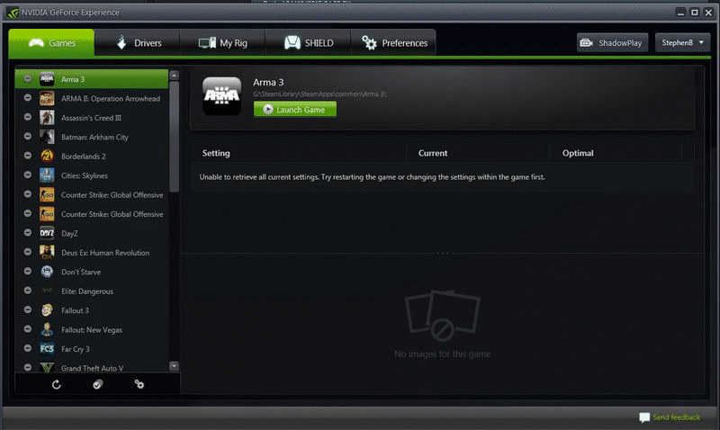 geforce experience unable to retrieve settings
