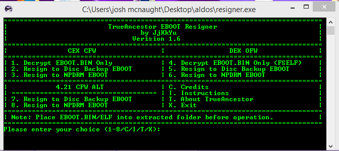 how to use trueancestor eboot resigner