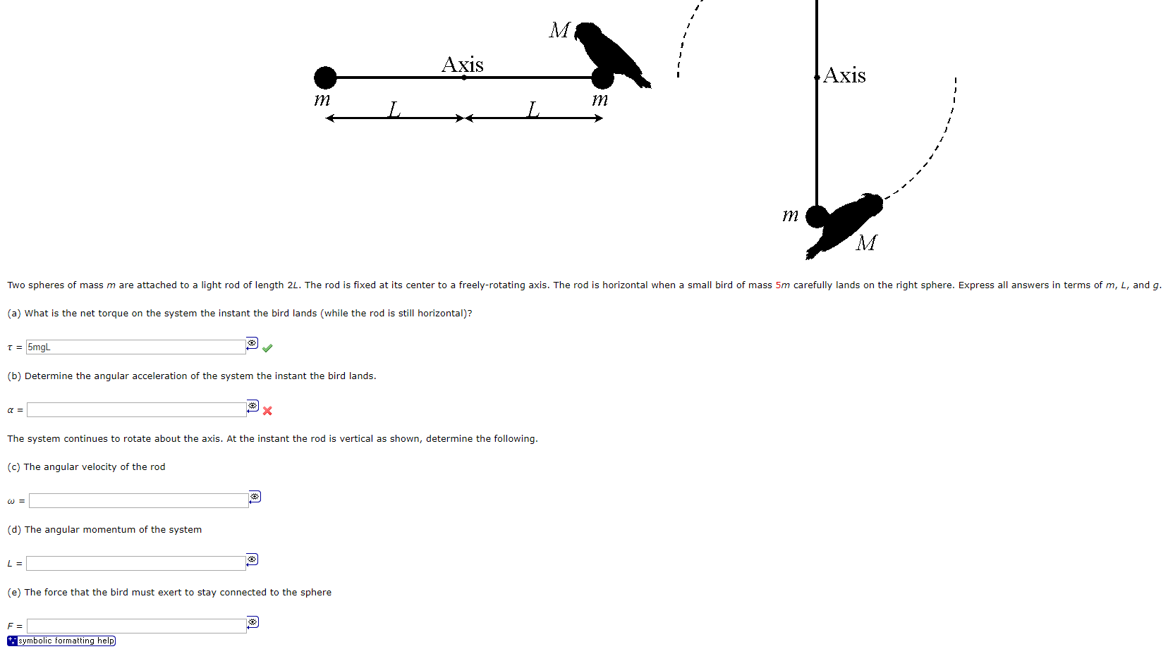 Question: AXis Two spheres of mass m are attached to a light rod of length 2L. The rod is fixed at its cent...