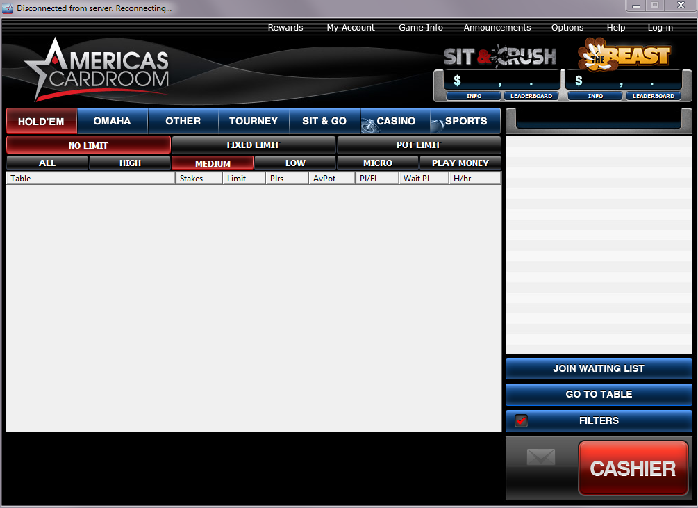 Pacific poker unable to connect