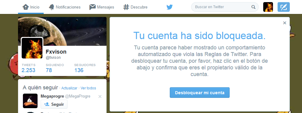 Tu cuenta ha sido bloqueada.