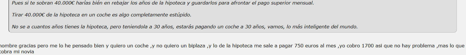 me acabo de comprar un piso y me ha sobrado unos 40 mil euros para un coche