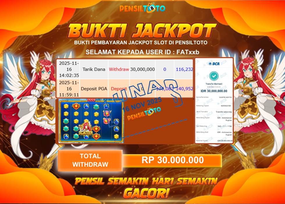 PENSILTOTO JACKPOT STARLIGHT PRINCES 1000 RP.30.000.000,- LUNAS