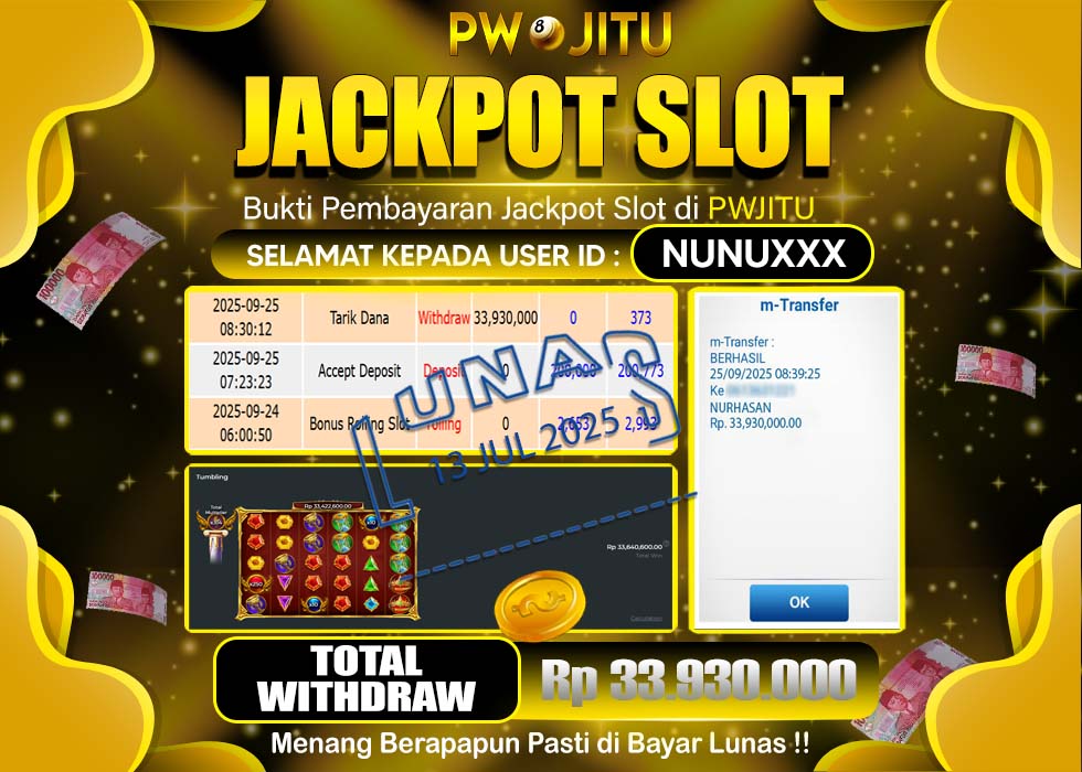PWJITU JACKPOT SLOT GATES OF OLYMPUS SUPER SCATTER Rp.33.930.000,- LUNAS