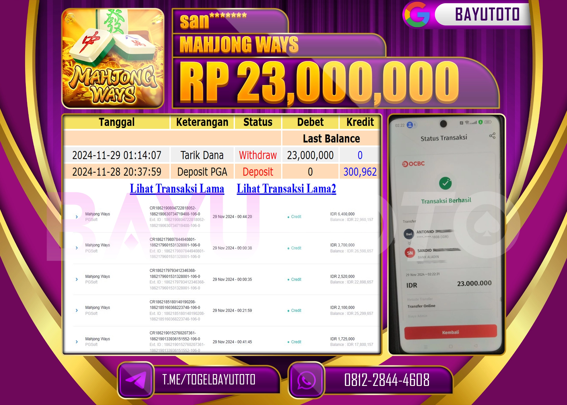 BAYUTOTO MENANG SLOT MAHJONG WAYS 23,000,000 - LUNAS