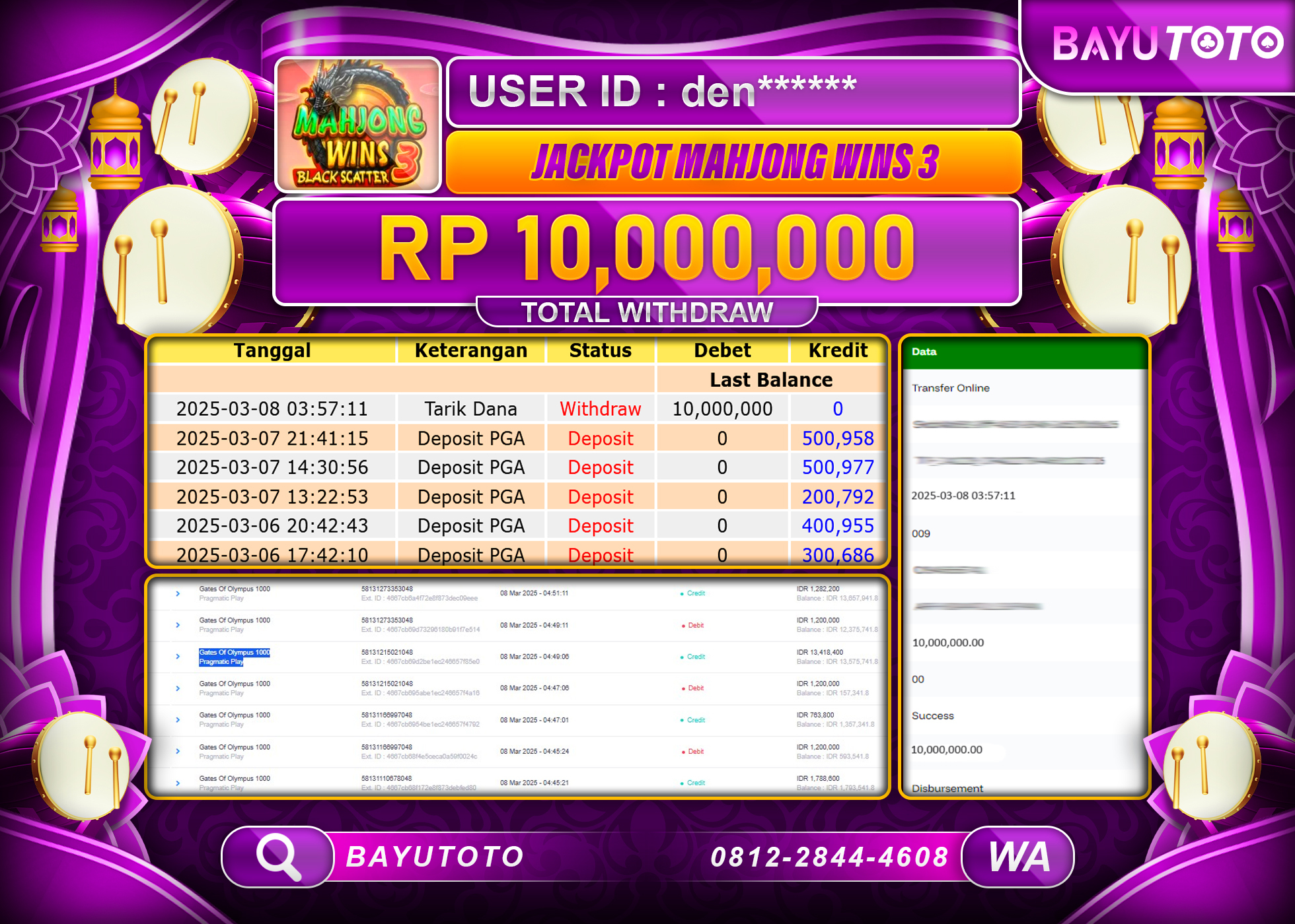 BAYUTOTO JACKPOT DI MAHJONG WAYS 3  Rp10,000,000 LUNAS