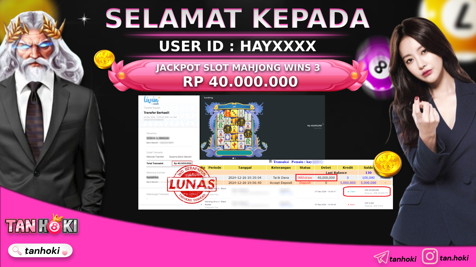 TANHOKI JACKPOT SLOT MAHJONG WINS 3 BLACK SCATTER Rp.40.000.000,- LUNAS