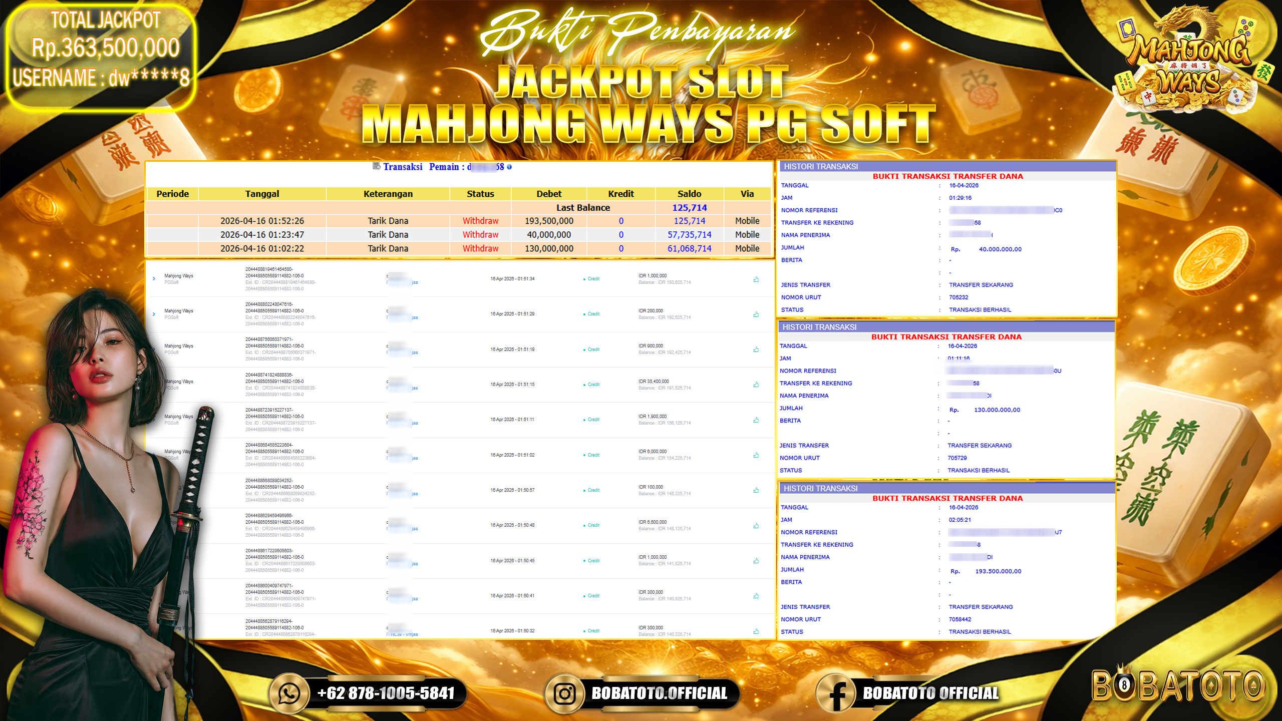 BOBATOTO JACKPOT SLOT MAHJONG WAYS PG SOFT  Rp.363,500,000,- LUNAS!!