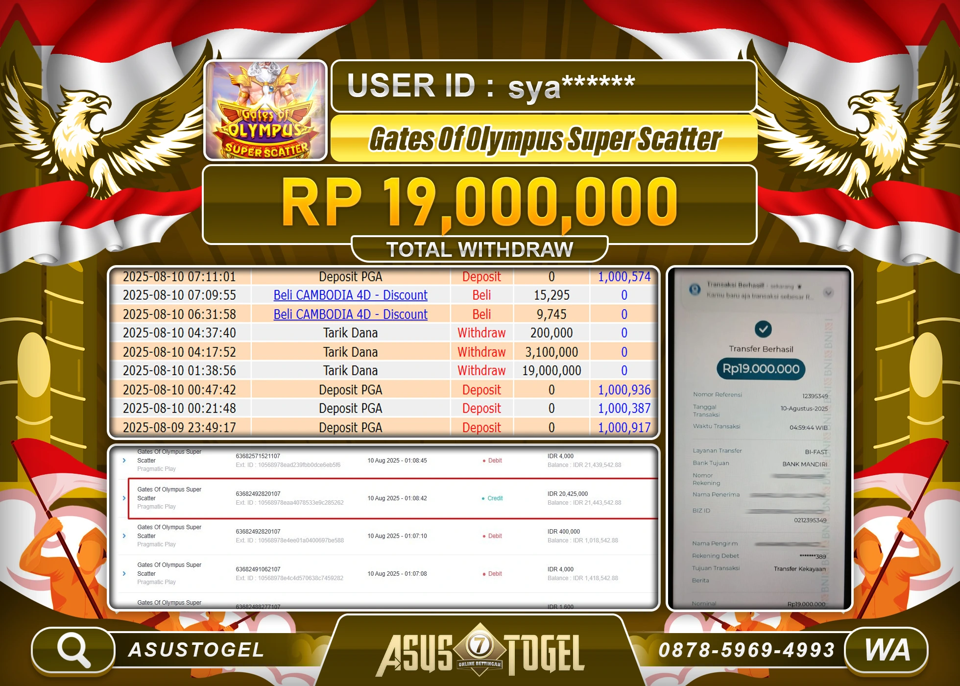 ASUSTOGEL KEMENANGAN DI SLOT GATES OF OLYMPUS SUPER SCATTER  SEBESAR 19,000,000- RUPIAH LUNAS