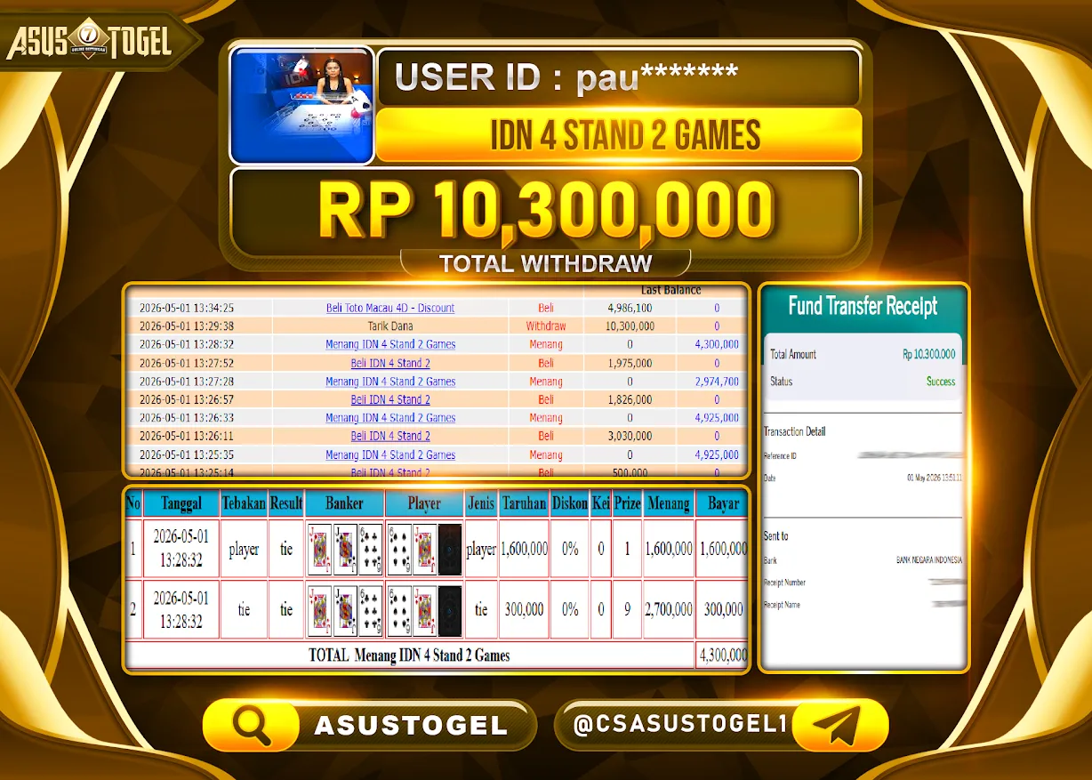 ASUSTOGEL - BUKTI JACKPOT MENANG LIVEGAMES IDN 4 STAND 2 Rp.10,300,000 - TERBAYAR LUNAS