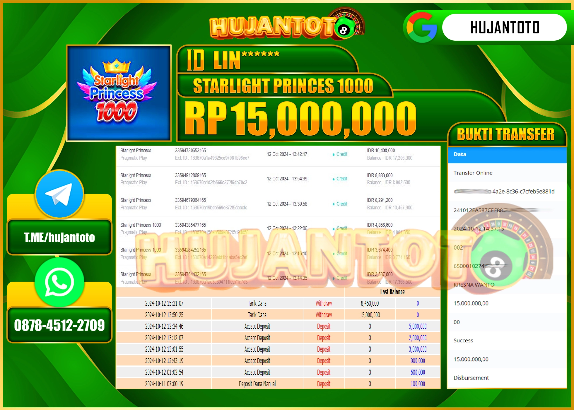 HUJANTOTO MENANG DI SLOT STARLIGHT PRINCES 1000- 15.000,000- LUNAS 