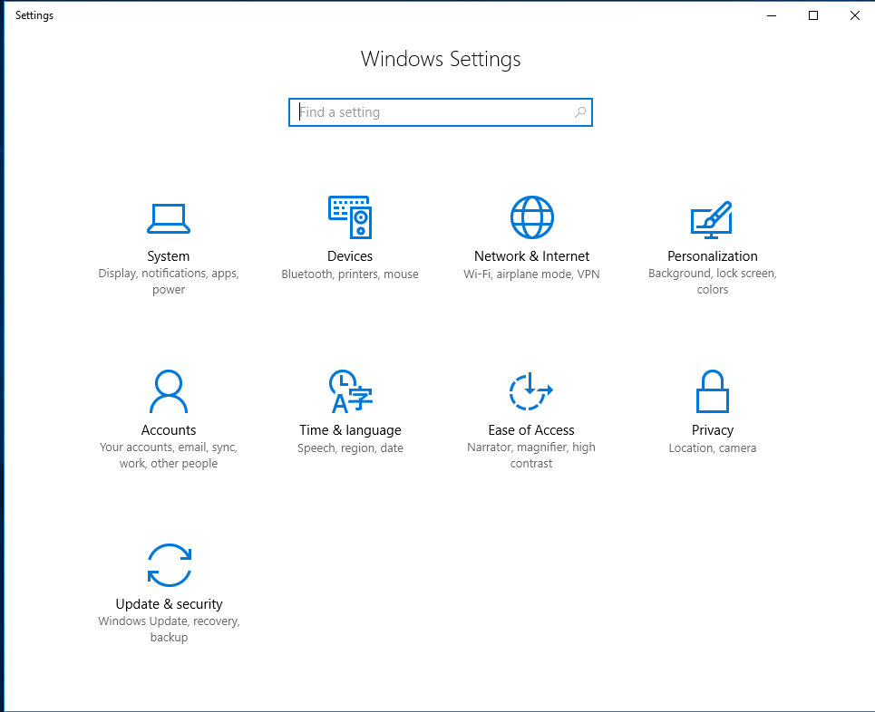 Update & Security in Settings Screen