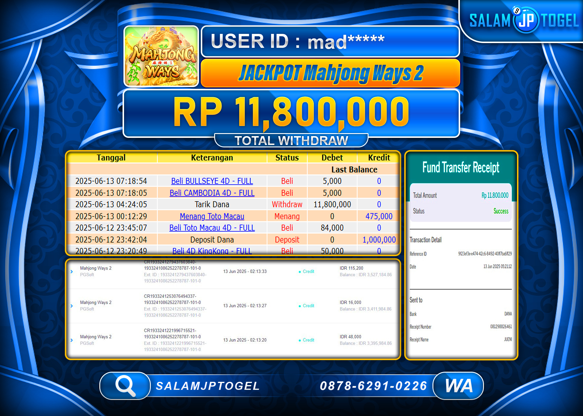 SALAMJPTOGEL MENANG MAHJONG WAYS 2 Rp.11,800,000 LUNAS