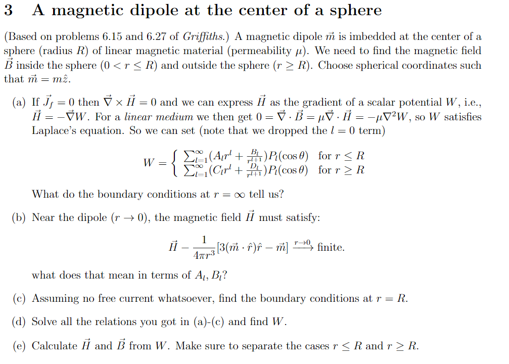 3 A Magnetic Dipole At The Center Of A Sphere Bas Chegg Com