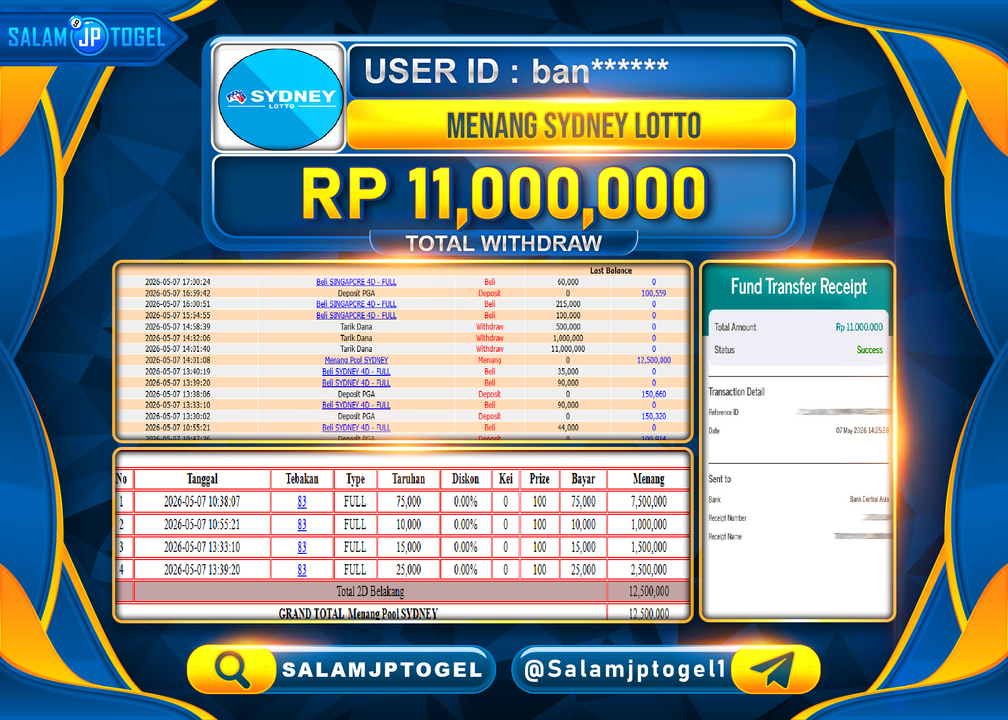 SALAMJPTOGEL MENANG Menang Pool SYDNEY (togel) Rp.11,000,000- LUNAS