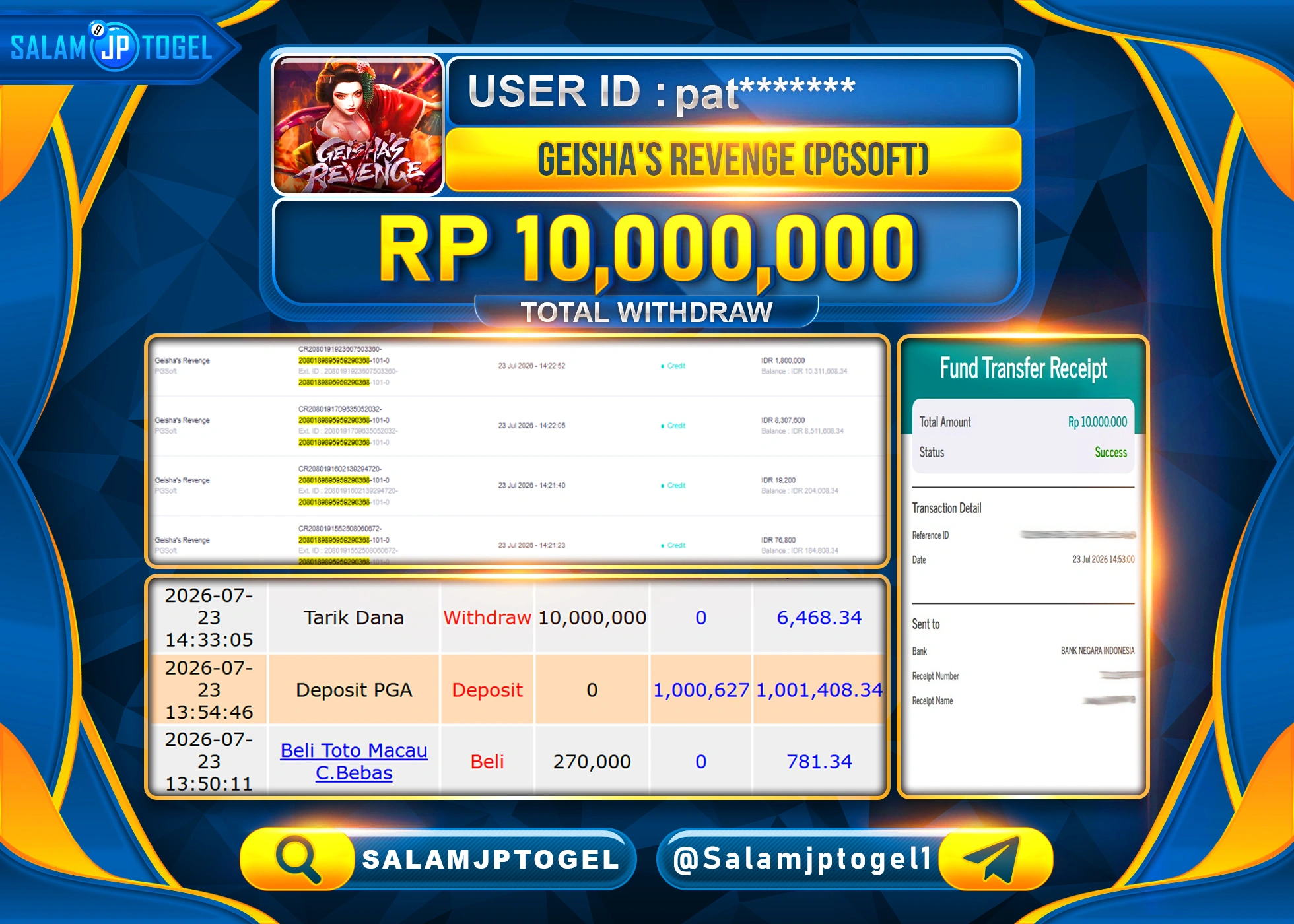 SALAMJPTOGEL JACKPOT MENANG SLOT GEISHAS REVENGE  Rp.10,000,000 - LUNAS