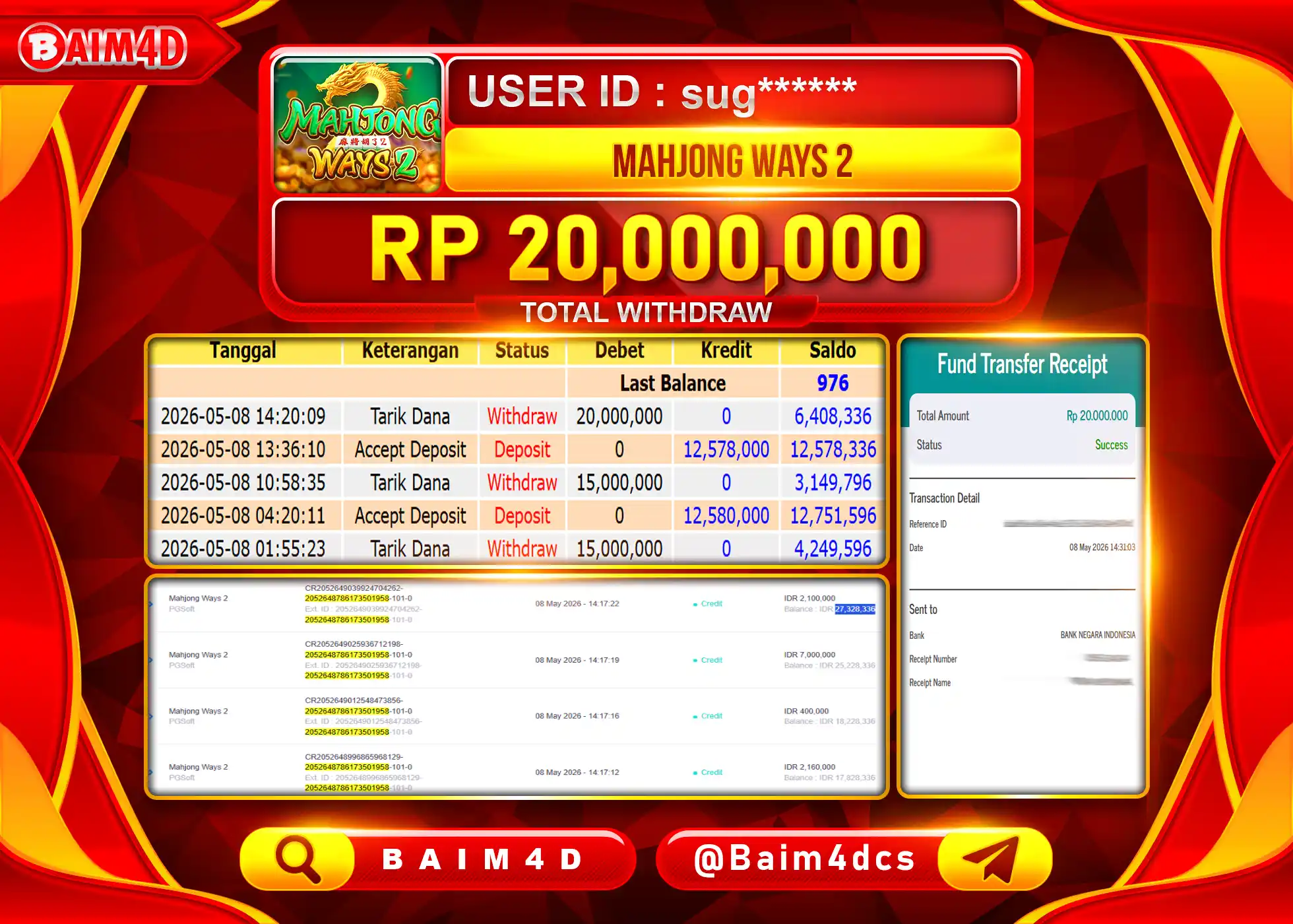 BAIM4D JACKPOT SLOT MAHJONG WAYS 2 Rp.20,000,000 - LUNAS