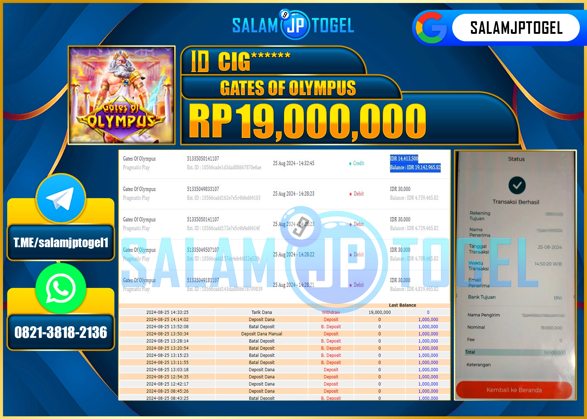 SALAMJPTOGEL MENANG SLOT GATES OF OLYMPUS RP. 19,000,000 LUNAS