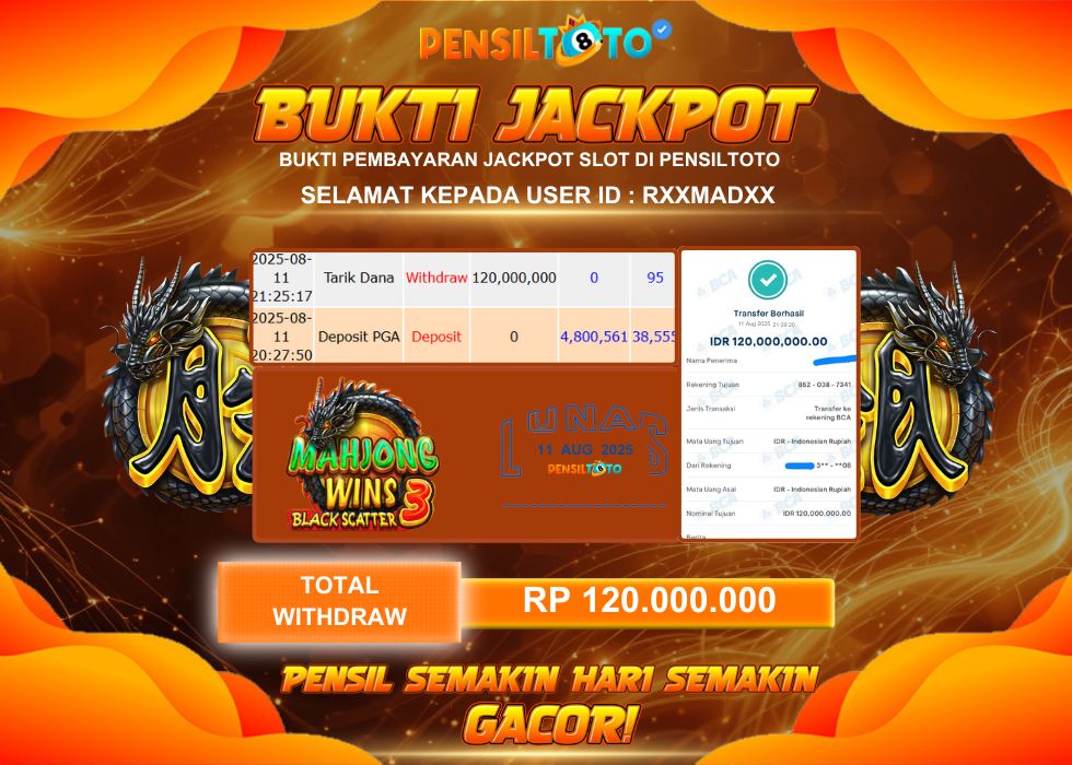 PENSILTOTO JACKPOT SLOT MAHJONG WINS BLACK SCATTER  Rp.120.000.000,- LUNAS
