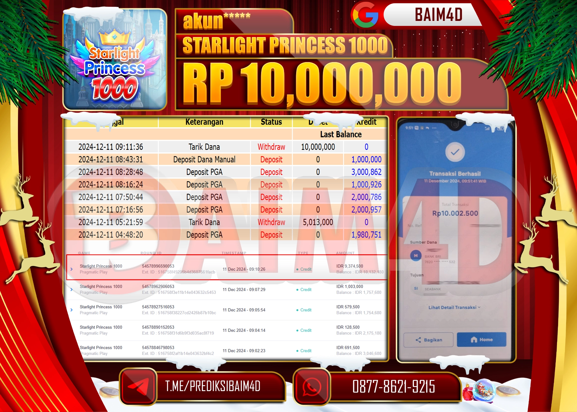 BAIM4D JACKPOT Starlight Princess 1000 Rp.10,000,000.- LUNAS