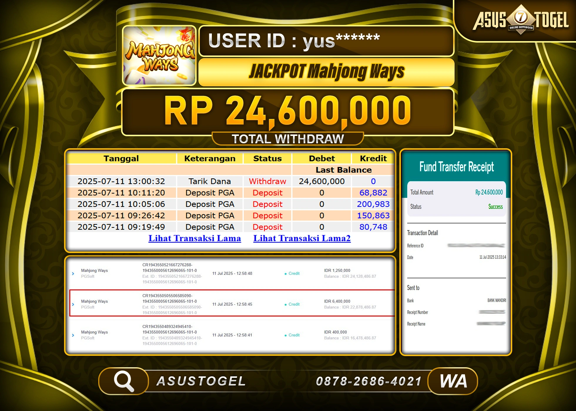ASUSTOGEL KEMENANGAN DI SLOT MAHJONG WAYS SEBESAR 24,600,000- RUPIAH LUNAS