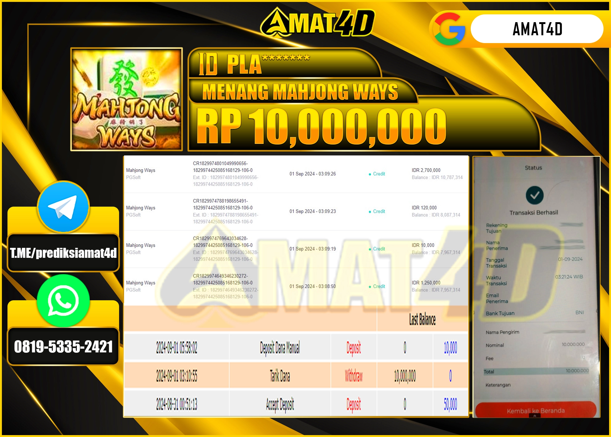 AMAT4D KEMENANGAN JACKPOT MAHJONG WAYS Rp.10.000.000 BERHASIL TERBAYAR LUNAS !
