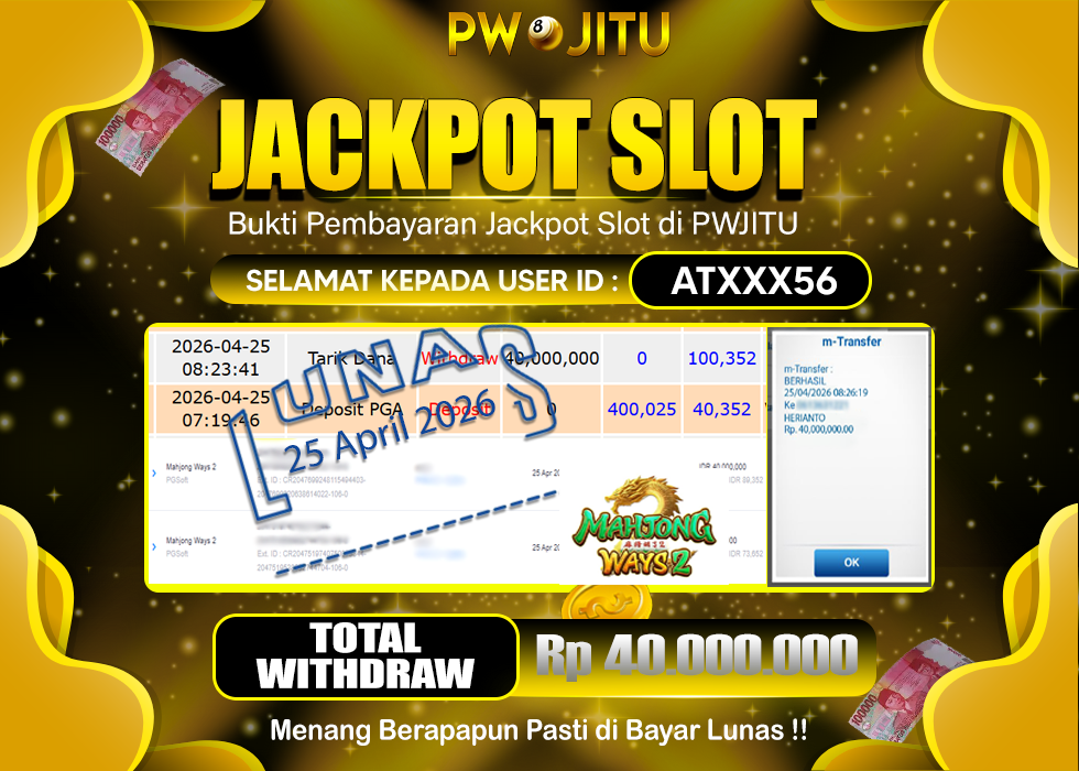 PWJITU JACKPOT SLOT Mahjong Ways 2 Rp.40.000.000,- LUNAS