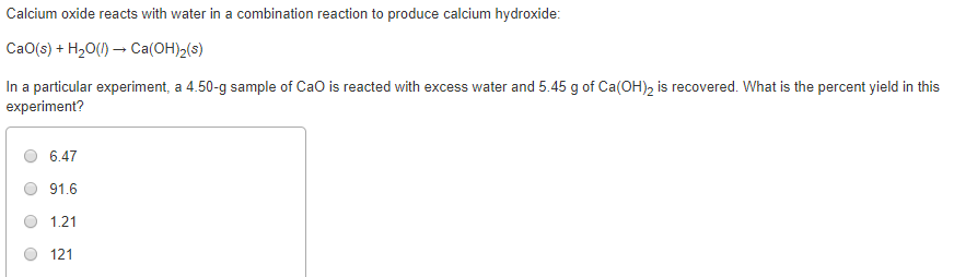 solved-calcium-oxide-reacts-with-water-in-a-combination-chegg