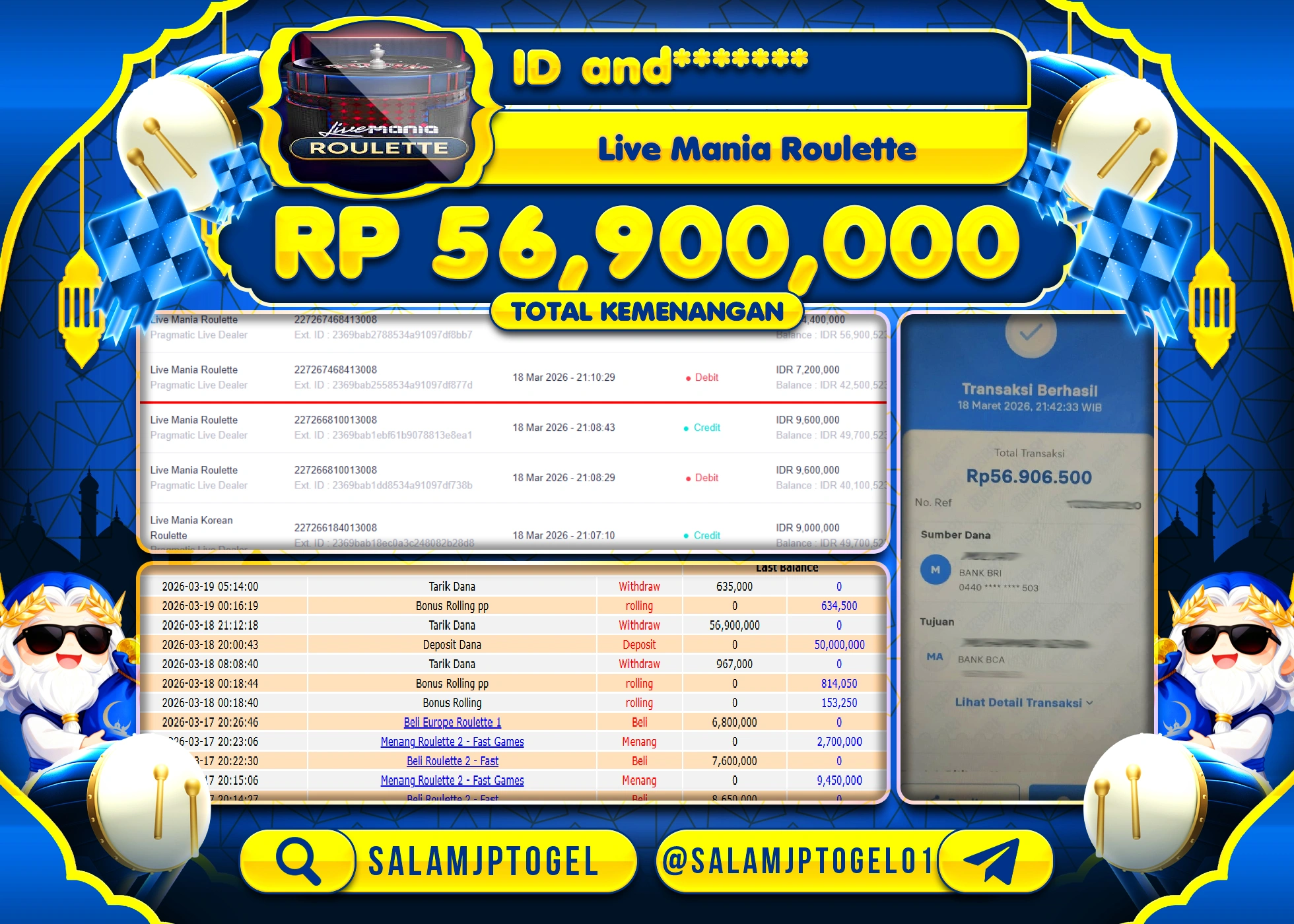 SALAMJPTOGEL MENANG JACKPOT LIVE MANIA ROULETTE Rp.56,900,000 - LUNAS