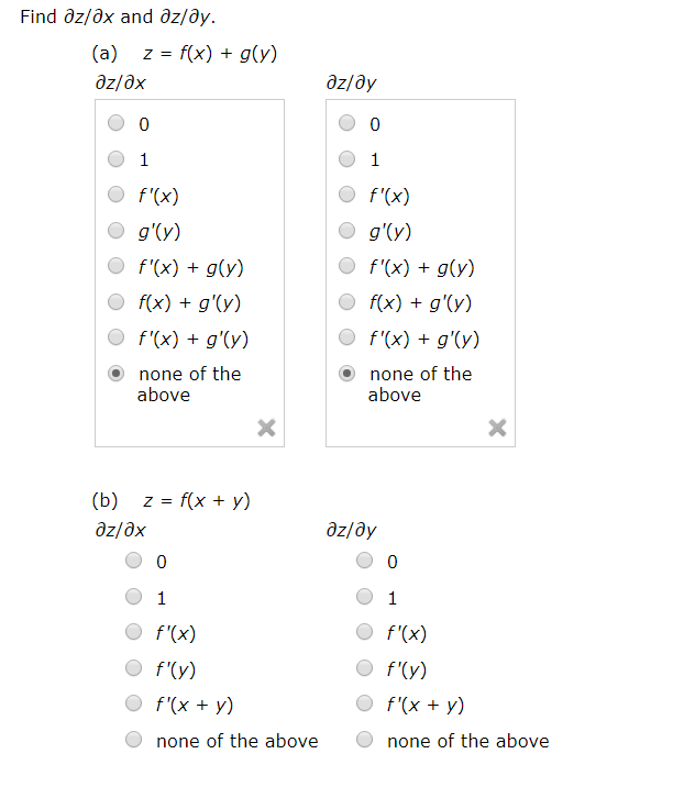 Solved Find Oz Ox And Dz Dy A Z F X G Y 0 0 F X Chegg Com