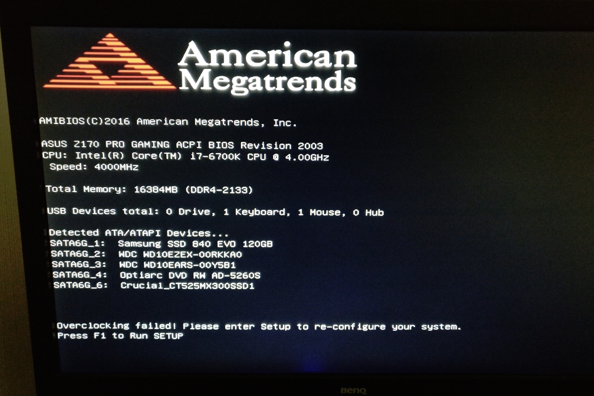 American Megatrends, Overclocking Failed! : techsupport