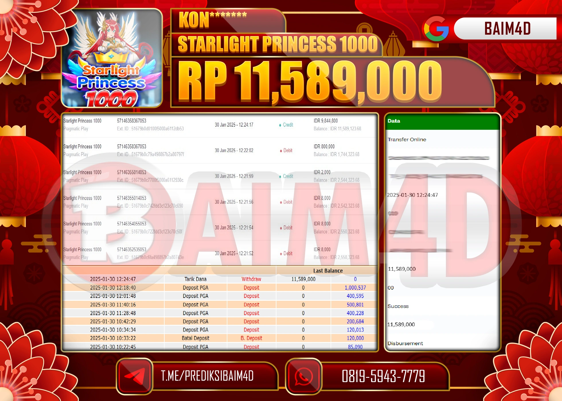 BAIM4D JACKPOT MENANG STARLIGHT PRINCESS  1000  Rp.11.589,000.- LUNAS