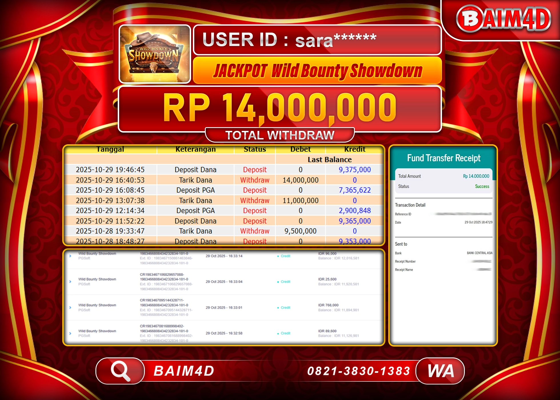 BAIM4D JACKPOT SLOT WILD BOUNTY SHOWDOWN Rp.14,000,000 - LUNAS