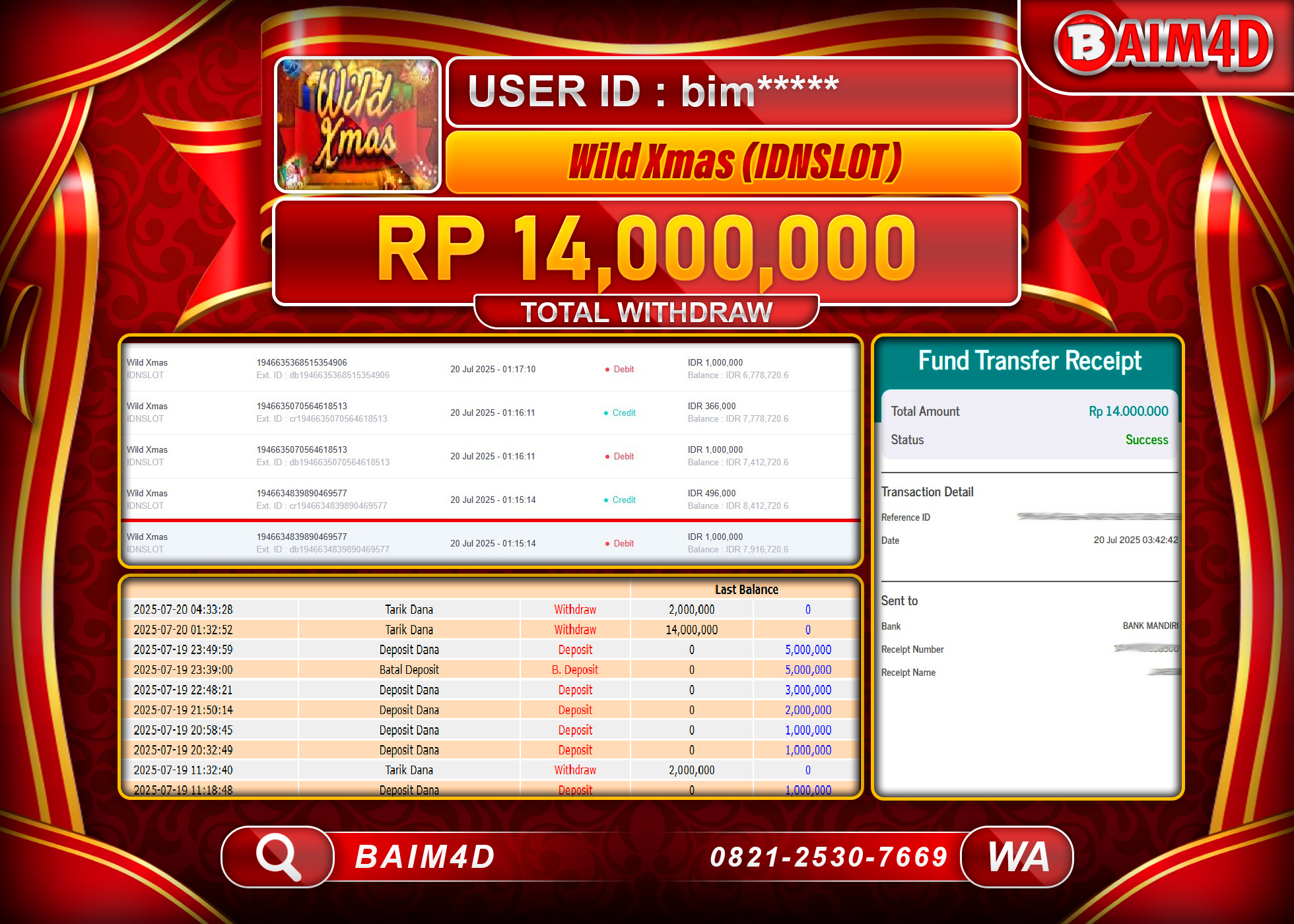 BAIM4D JACKPOT SLOT WILD XMAS - IDNSLOT Rp. 14,000,000.- LUNAS