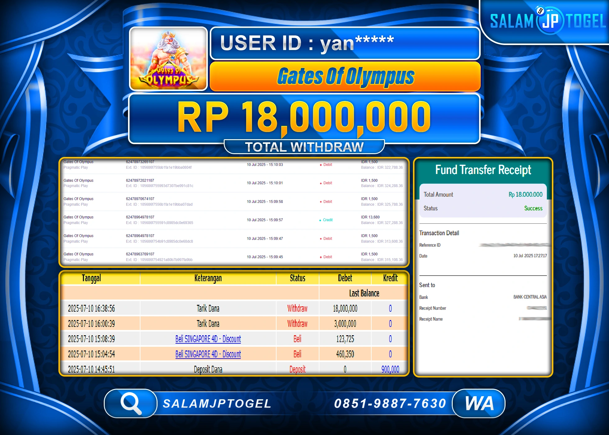 SALAMJPTOGEL MENANG GATES OF OLYMPUS Rp.18,000,000