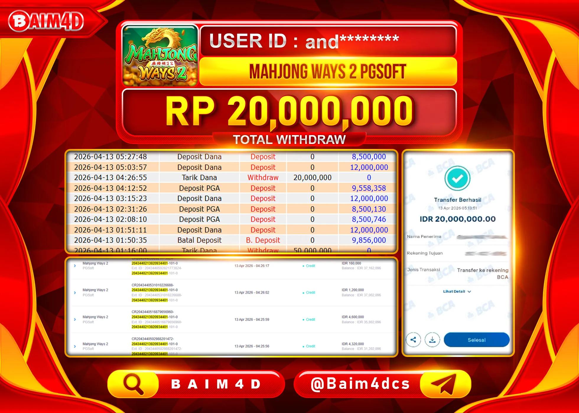 BAIM4D JACKPOT  SLOT MAHJONG WAYS 2 Rp.20,000,000 - LUNAS