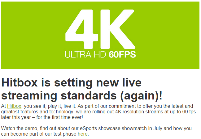 Hitbox.tv rolling out 4k resolution 60fps streaming compatibility ...