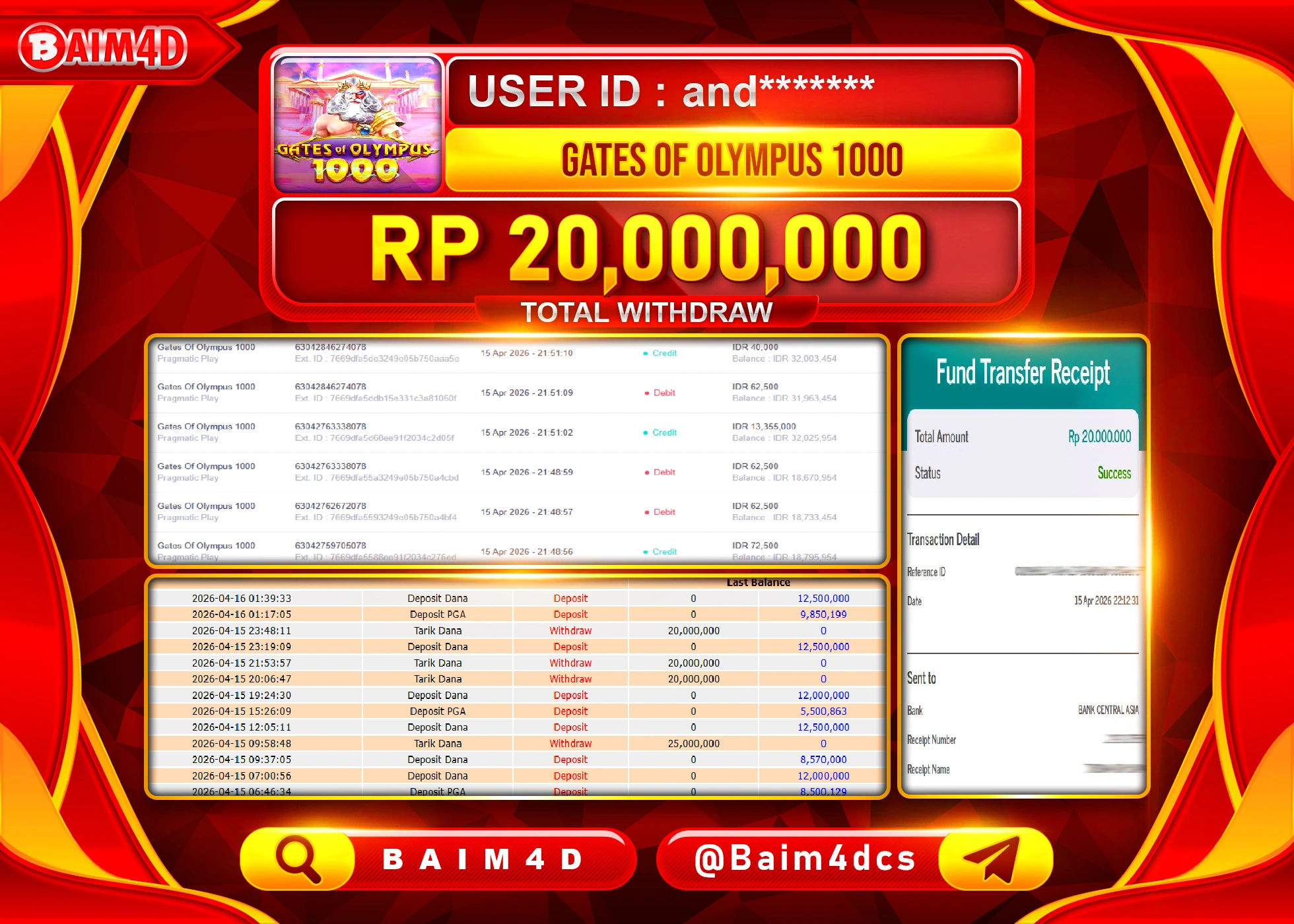 BAIM4D JACKPOT SLOT GATES OF OLYMPUS 1000 Rp.20,000,000 - LUNAS